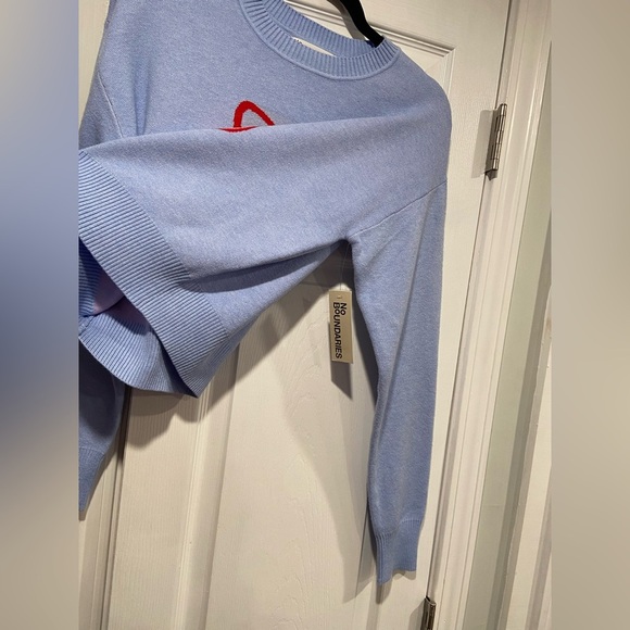 NWT No Boundaries Size M Blue Crew Neck Long Sleeve Soft Sweater Cherries Bow - Picture 8 of 11